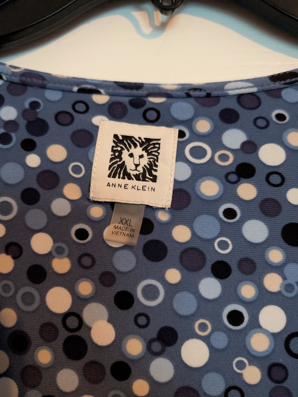Anne Klein Blue and Cream Polka Dot Top